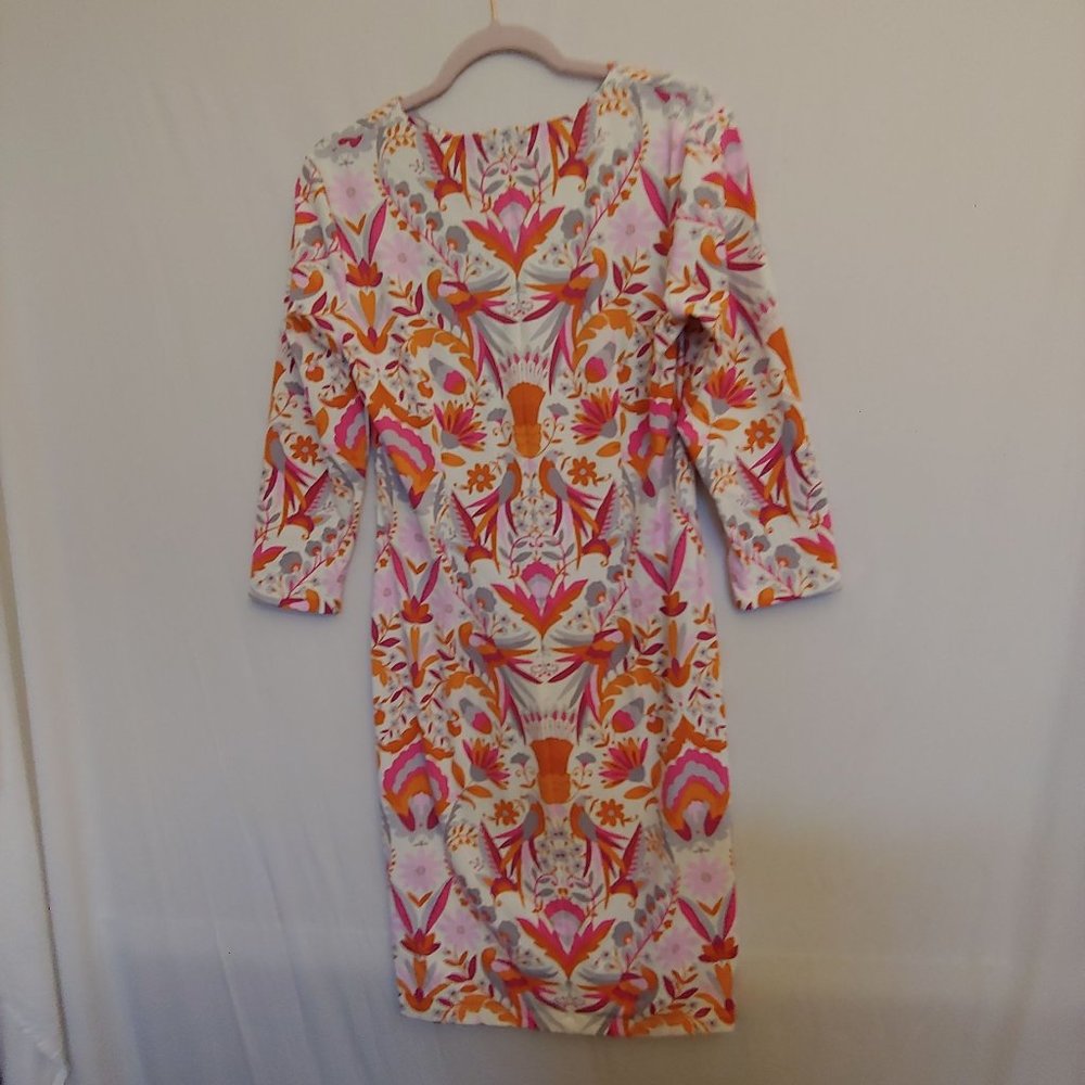 J. McLaughlin Catalina exotic bird and flower dress pattern in pink & orange M
